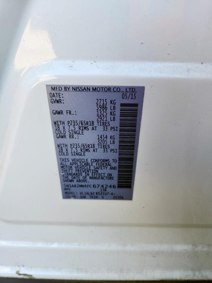 2015 Nissan Pathfinder S VIN: 5N1AR2MN4FC674246 Lot: 81864525