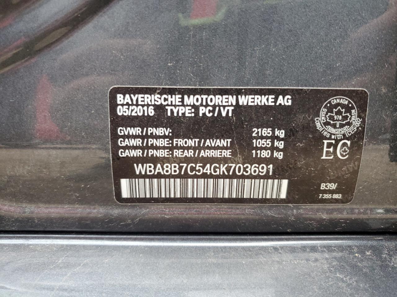 2016 BMW 340 Xi VIN: WBA8B7C54GK703691 Lot: 80645805