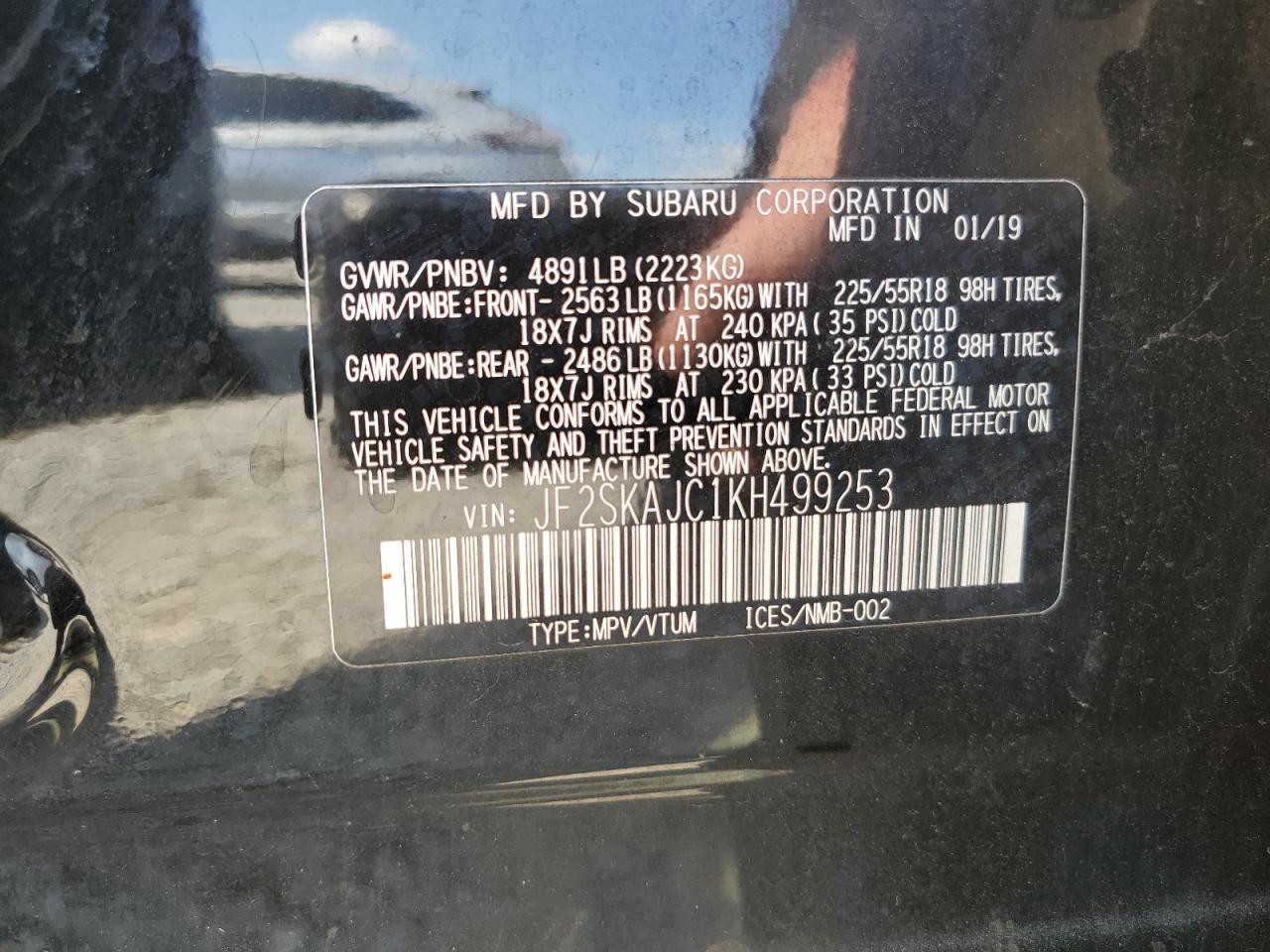 2019 Subaru Forester Sport VIN: JF2SKAJC1KH499253 Lot: 71313685