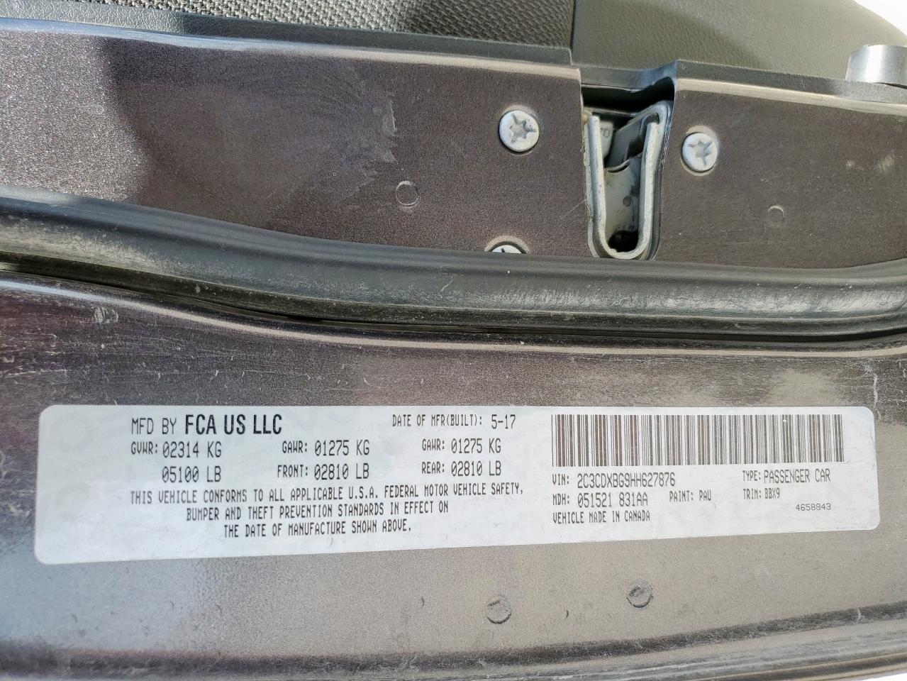 2017 Dodge Charger Se VIN: 2C3CDXBG9HH627876 Lot: 81833065