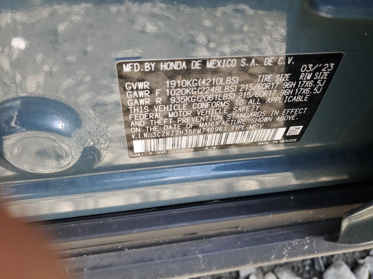 2023 Honda Hr-V Lx VIN: 3CZRZ2H35PM740961 Lot: 71246775