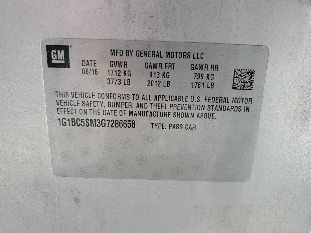 2016 Chevrolet Cruze Ls VIN: 1G1BC5SM3G7286658 Lot: 80108355