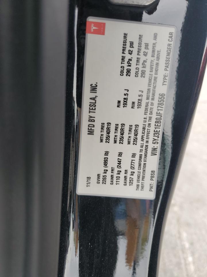 2018 Tesla Model 3 VIN: 5YJ3E1EB0JF178556 Lot: 82127915