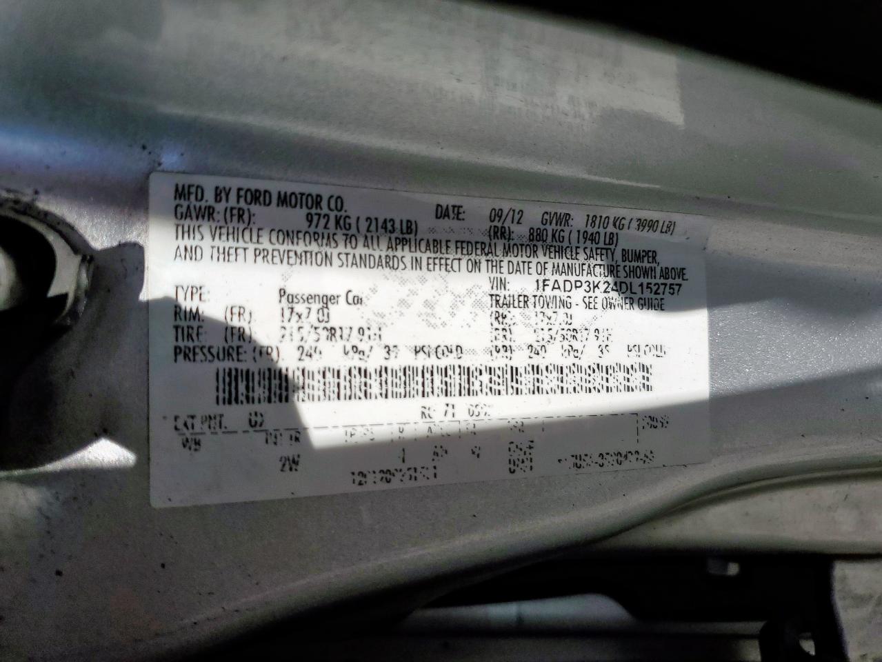 2013 Ford Focus Se VIN: 1FADP3K24DL152757 Lot: 84196155