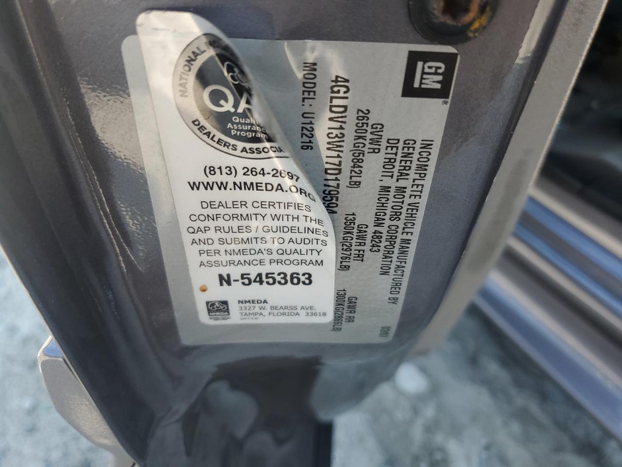 2007 Buick Terraza Incomplete VIN: 4GLDV13W17D179594 Lot: 81202255