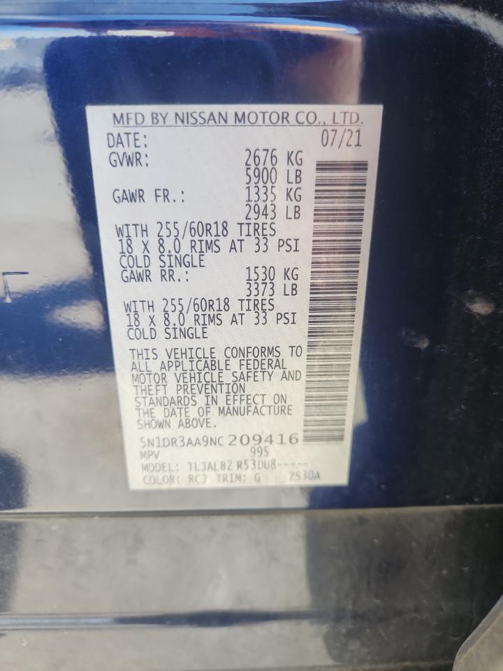 2022 Nissan Pathfinder S VIN: 5N1DR3AA9NC209416 Lot: 84649145