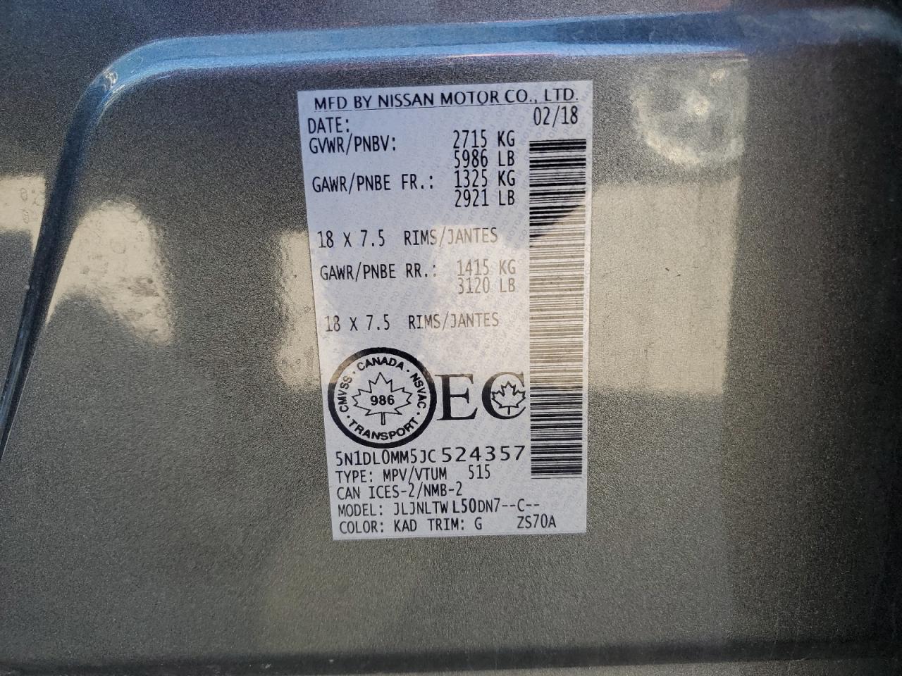 2018 Infiniti Qx60 VIN: 5N1DL0MM5JC524357 Lot: 84737635