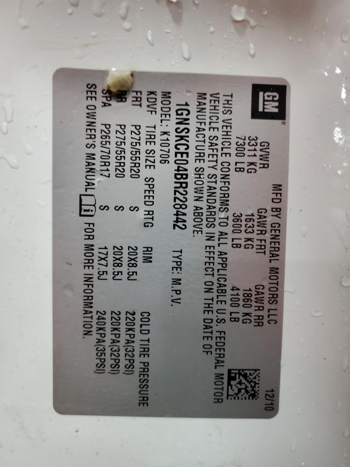 2011 Chevrolet Tahoe K1500 Ltz VIN: 1GNSKCE04BR228442 Lot: 84556375