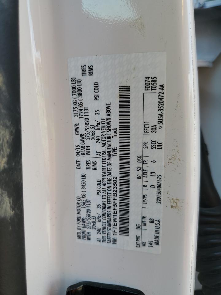 2015 Ford F150 Supercrew VIN: 1FTEW1EF5FFB23502 Lot: 80345355