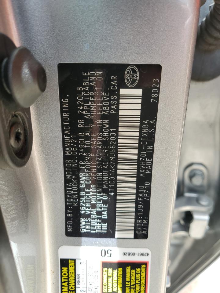2021 Toyota Camry Le VIN: 4T1C31AK7MU562031 Lot: 71506375