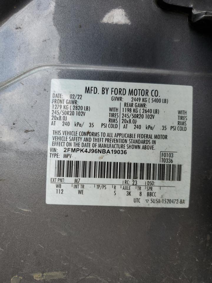 2022 Ford Edge Sel VIN: 2FMPK4J96NBA19036 Lot: 84237145