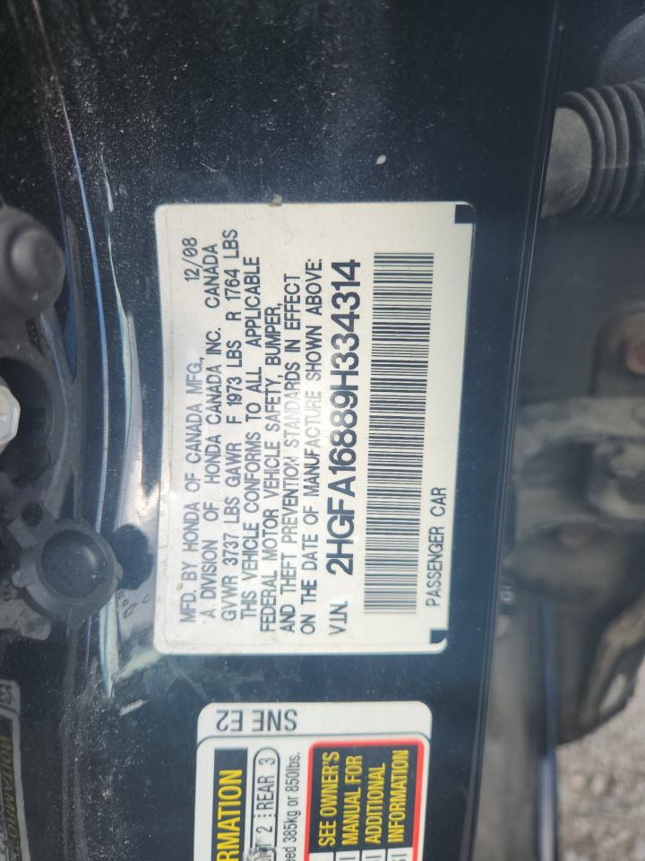 2009 Honda Civic Ex VIN: 2HGFA16889H334314 Lot: 83941135
