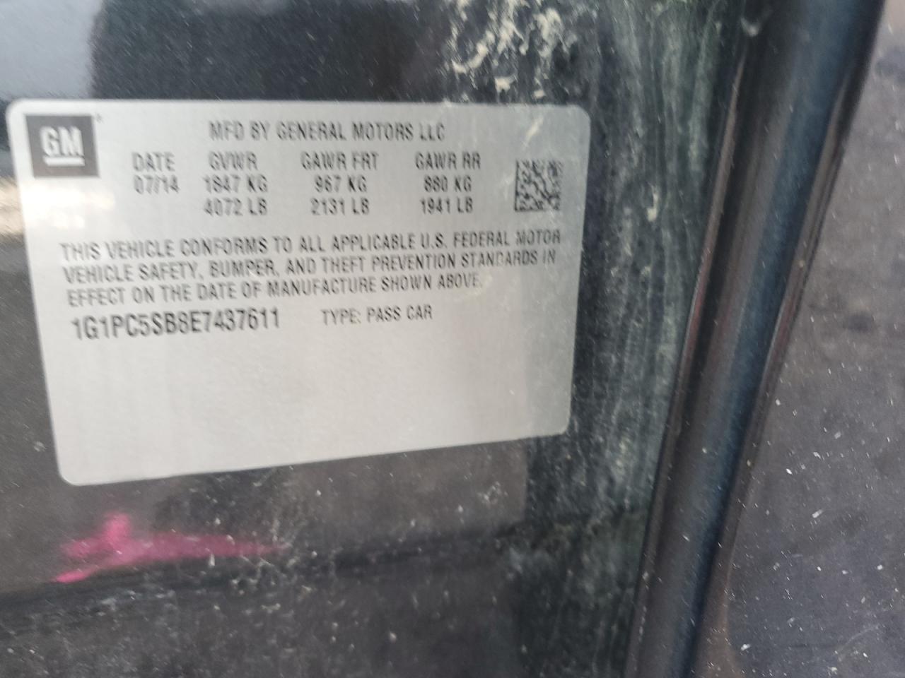 2014 Chevrolet Cruze Lt VIN: 1G1PC5SB8E7437611 Lot: 81808975