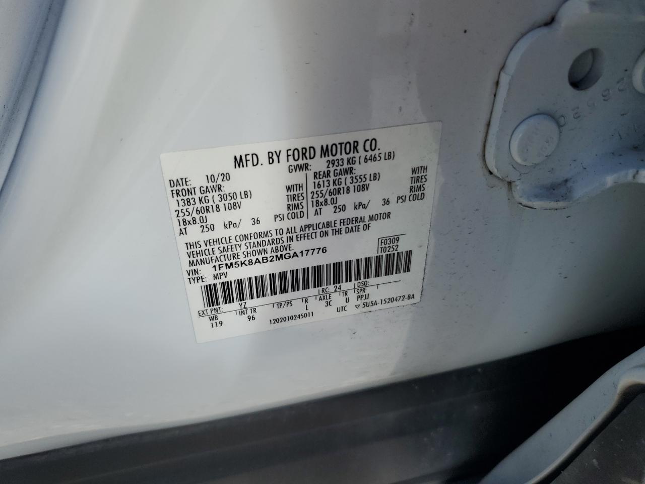 2021 Ford Explorer Police Interceptor VIN: 1FM5K8AB2MGA17776 Lot: 83925485