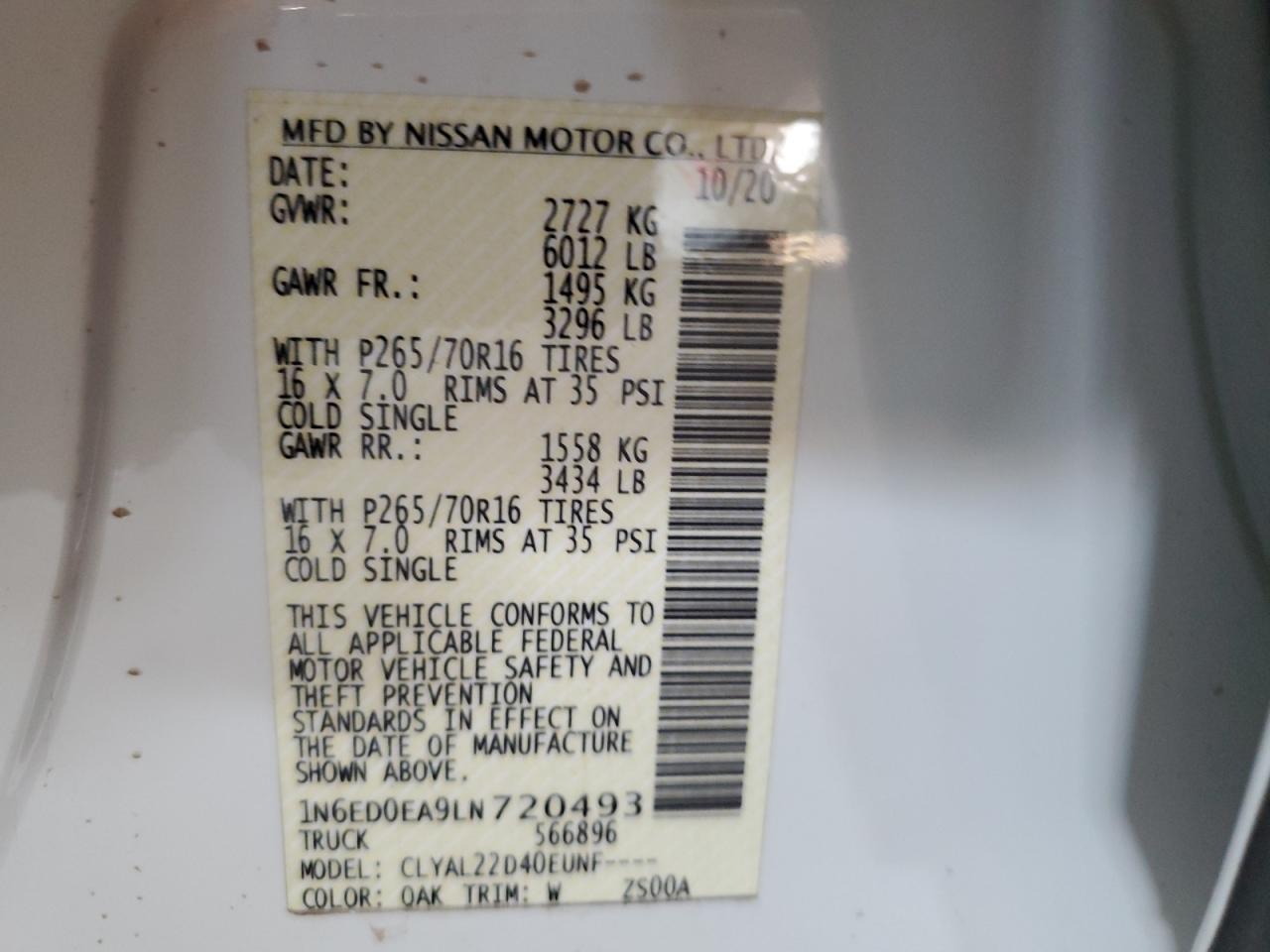 2020 Nissan Frontier S VIN: 1N6ED0EA9LN720493 Lot: 81438955