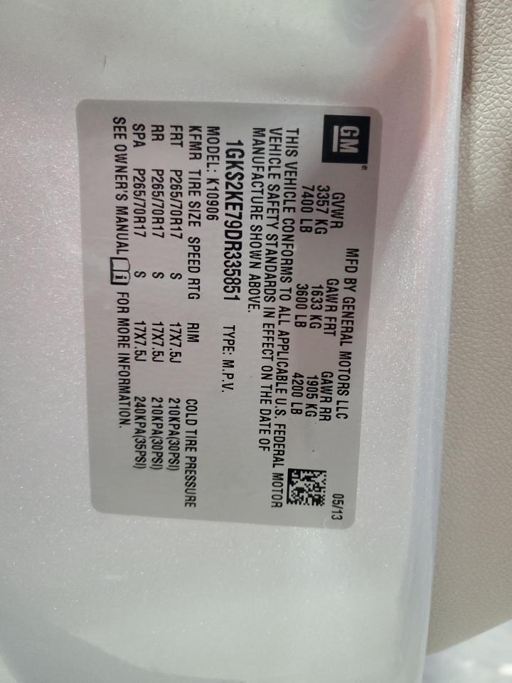 2013 GMC Yukon Xl K1500 Slt VIN: 1GKS2KE79DR335851 Lot: 81343765