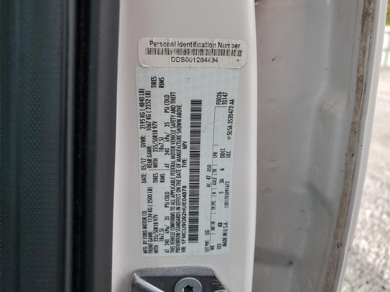 2017 Ford Escape Se VIN: 1FMCU9G92HUE04878 Lot: 84209775