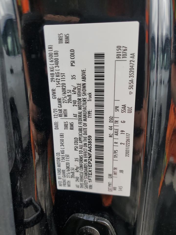 2022 Ford F150 Super Cab VIN: 1FTEX1EP2NFA63859 Lot: 81794315