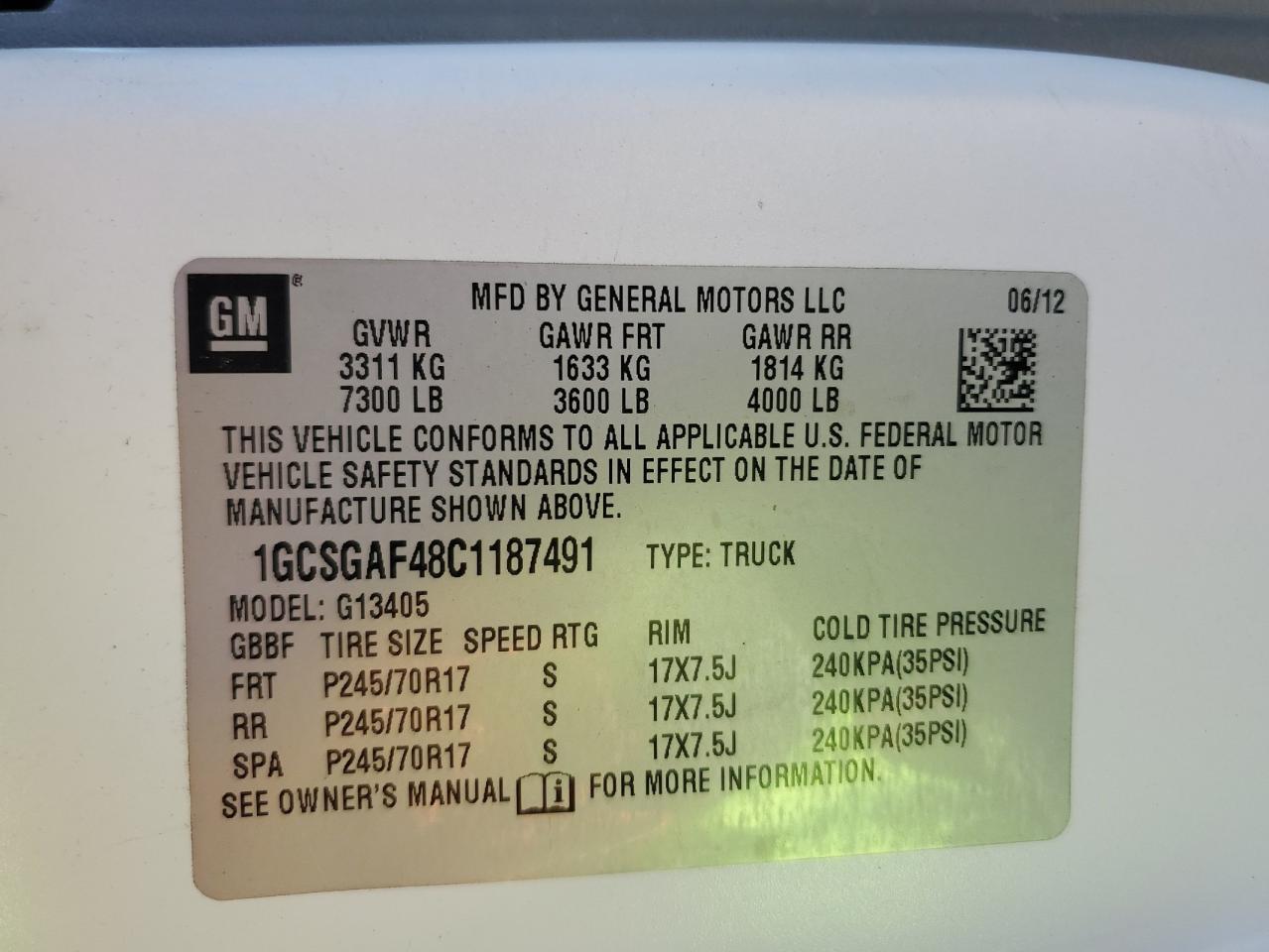 2012 Chevrolet Express G1500 VIN: 1GCSGAF48C1187491 Lot: 69793475