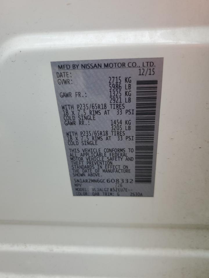 2016 Nissan Pathfinder S VIN: 5N1AR2MN6GC608332 Lot: 81057845