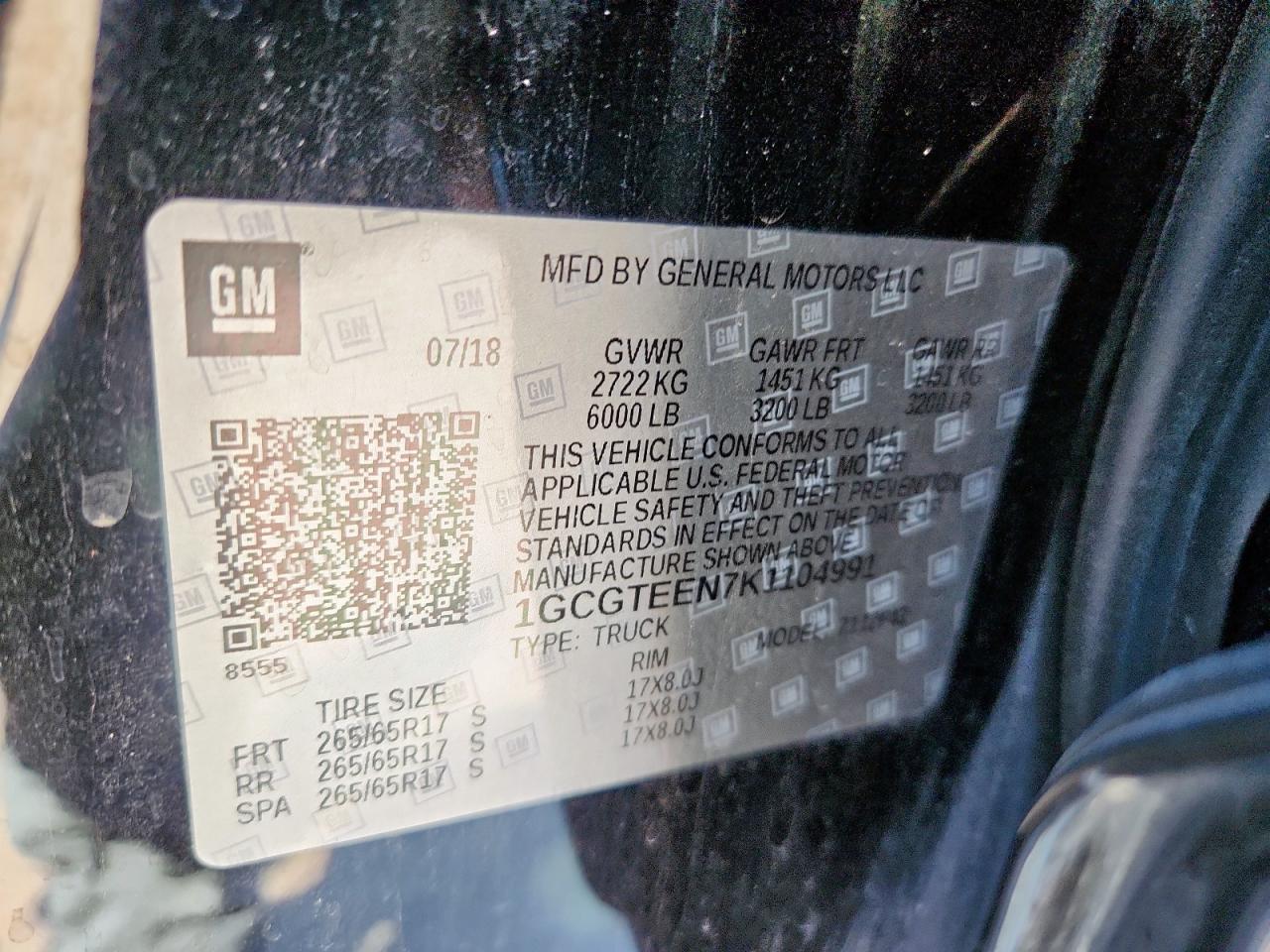 2019 Chevrolet Colorado Zr2 VIN: 1GCGTEEN7K1104991 Lot: 84424545