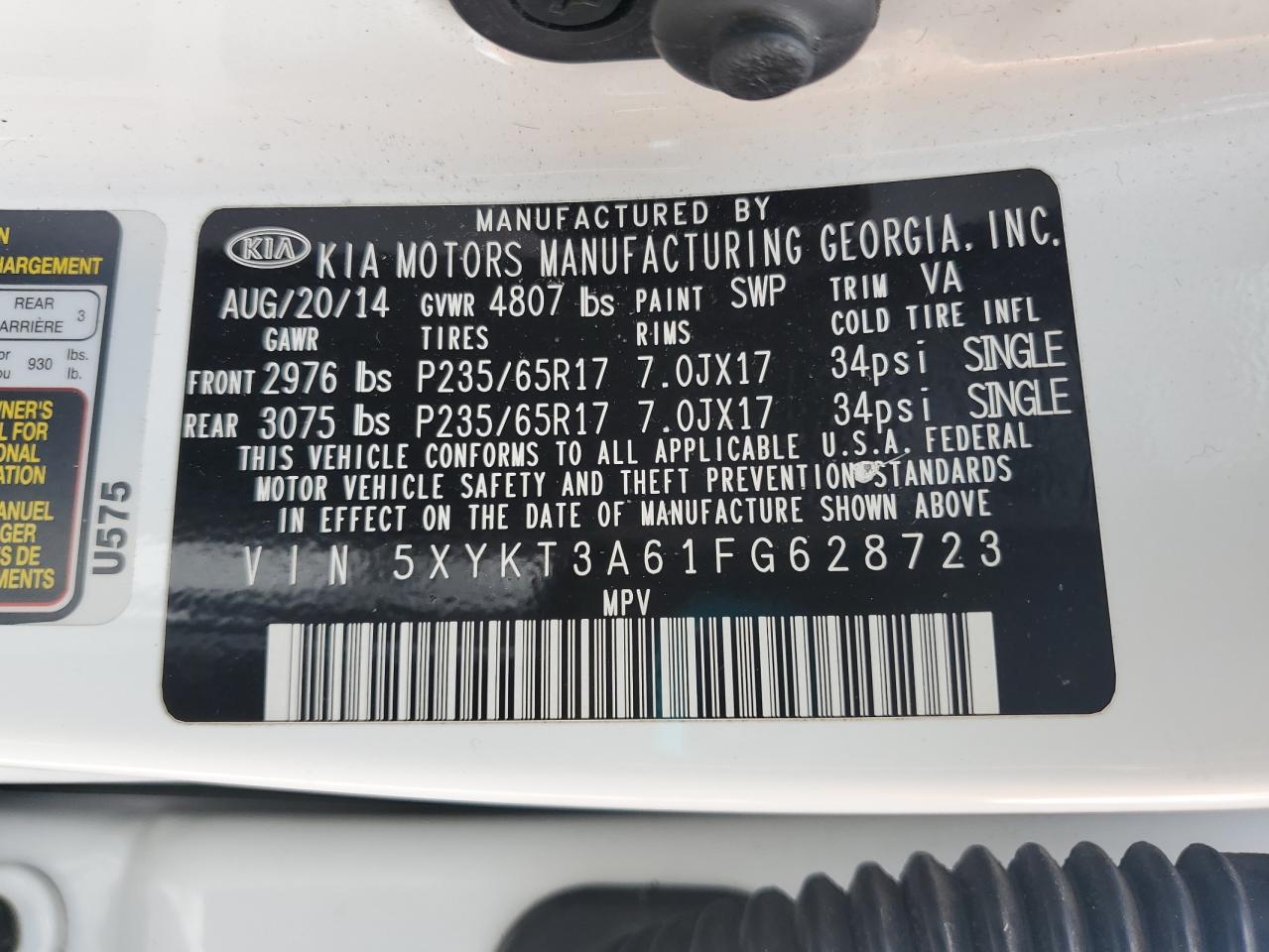 2015 Kia Sorento Lx VIN: 5XYKT3A61FG628723 Lot: 83949835