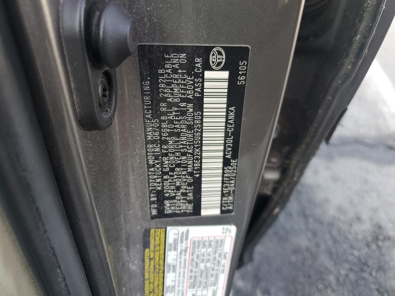 2005 Toyota Camry Le VIN: 4T1BE32K15U625805 Lot: 82078045