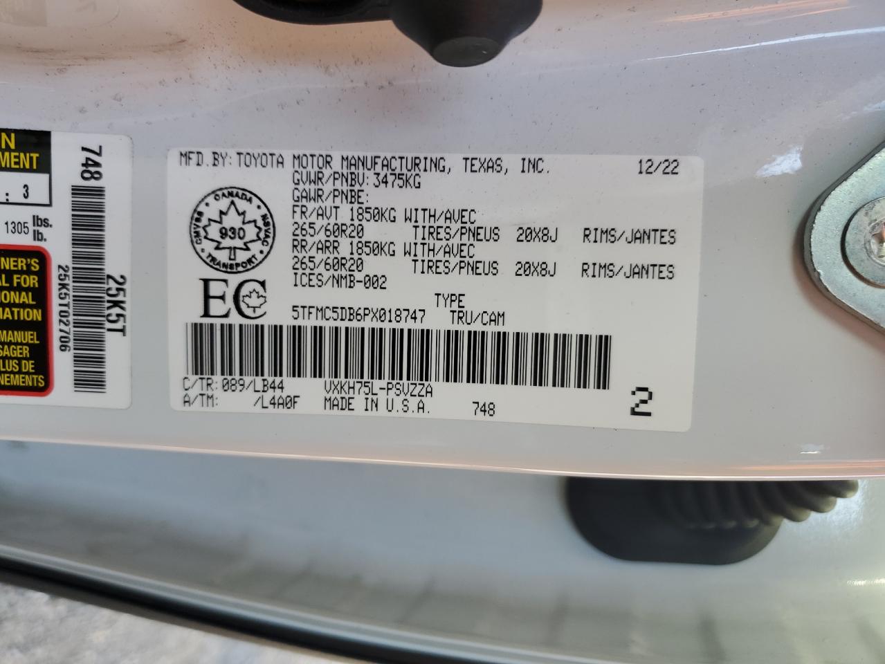 2023 Toyota Tundra Crewmax Platinum VIN: 5TFMC5DB6PX018747 Lot: 70780725