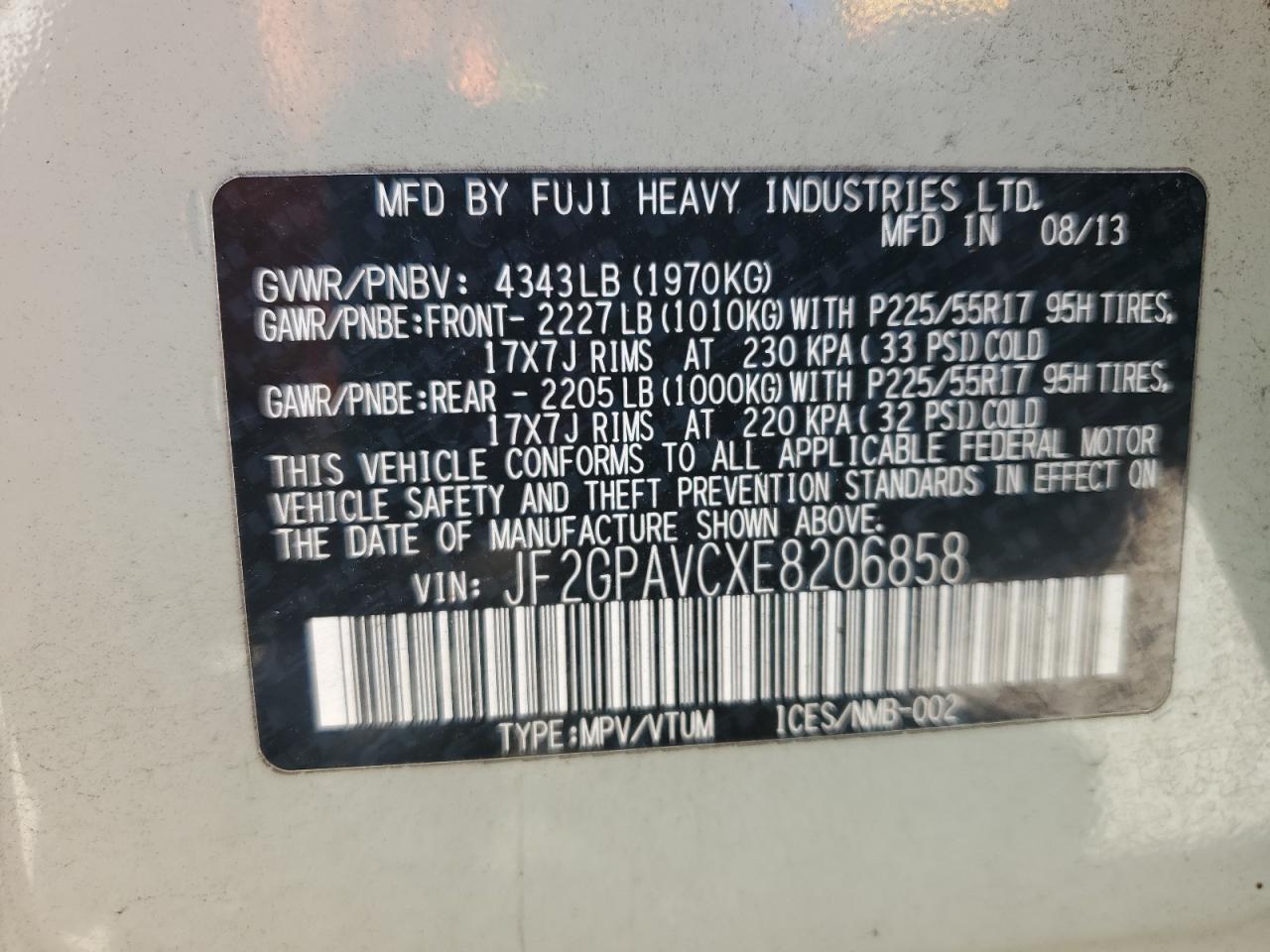 2014 Subaru Xv Crosstrek 2.0 Premium VIN: JF2GPAVCXE8206858 Lot: 81699775