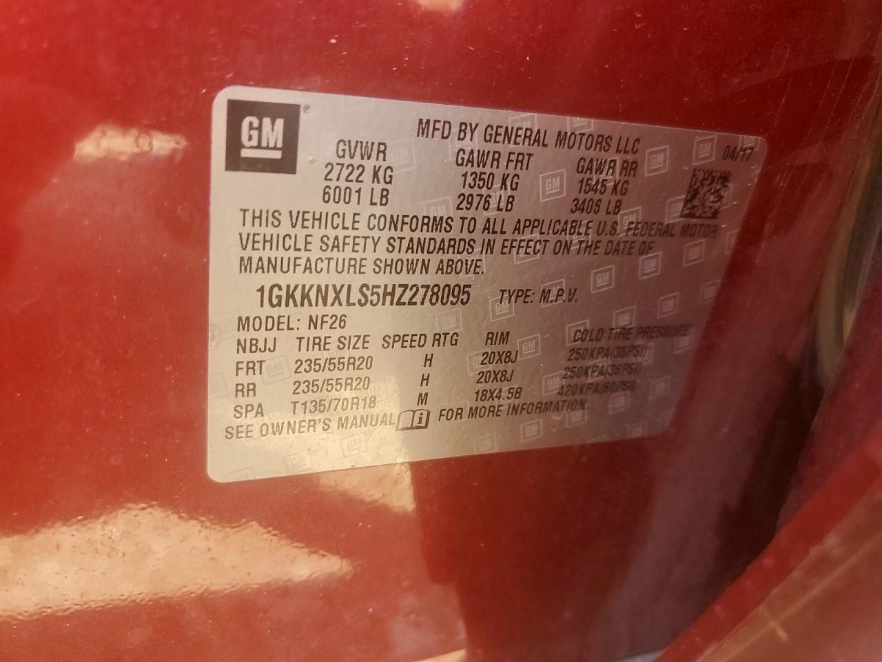 2017 GMC Acadia Denali VIN: 1GKKNXLS5HZ278095 Lot: 81274965