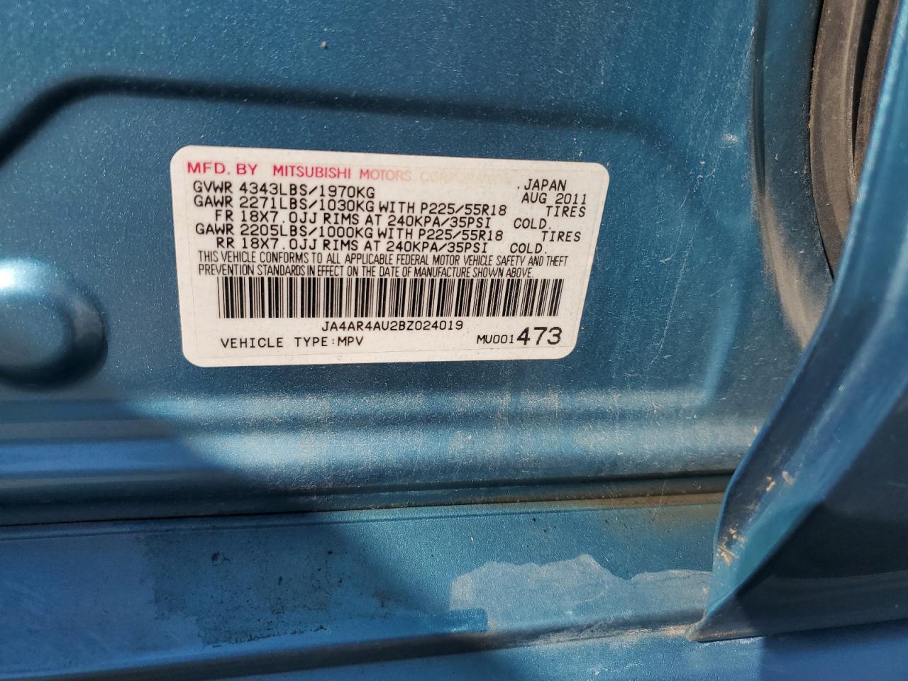 2011 Mitsubishi Outlander Sport Se VIN: JA4AR4AU2BZ024019 Lot: 80459685