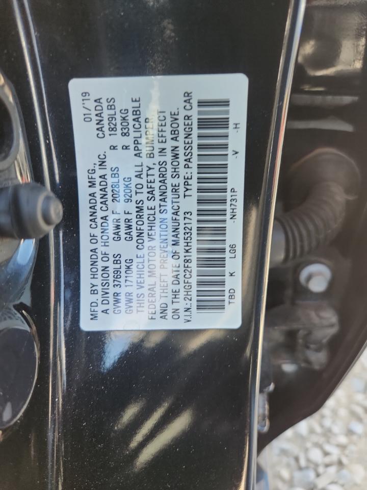 2019 Honda Civic Sport VIN: 2HGFC2F81KH532173 Lot: 84438595