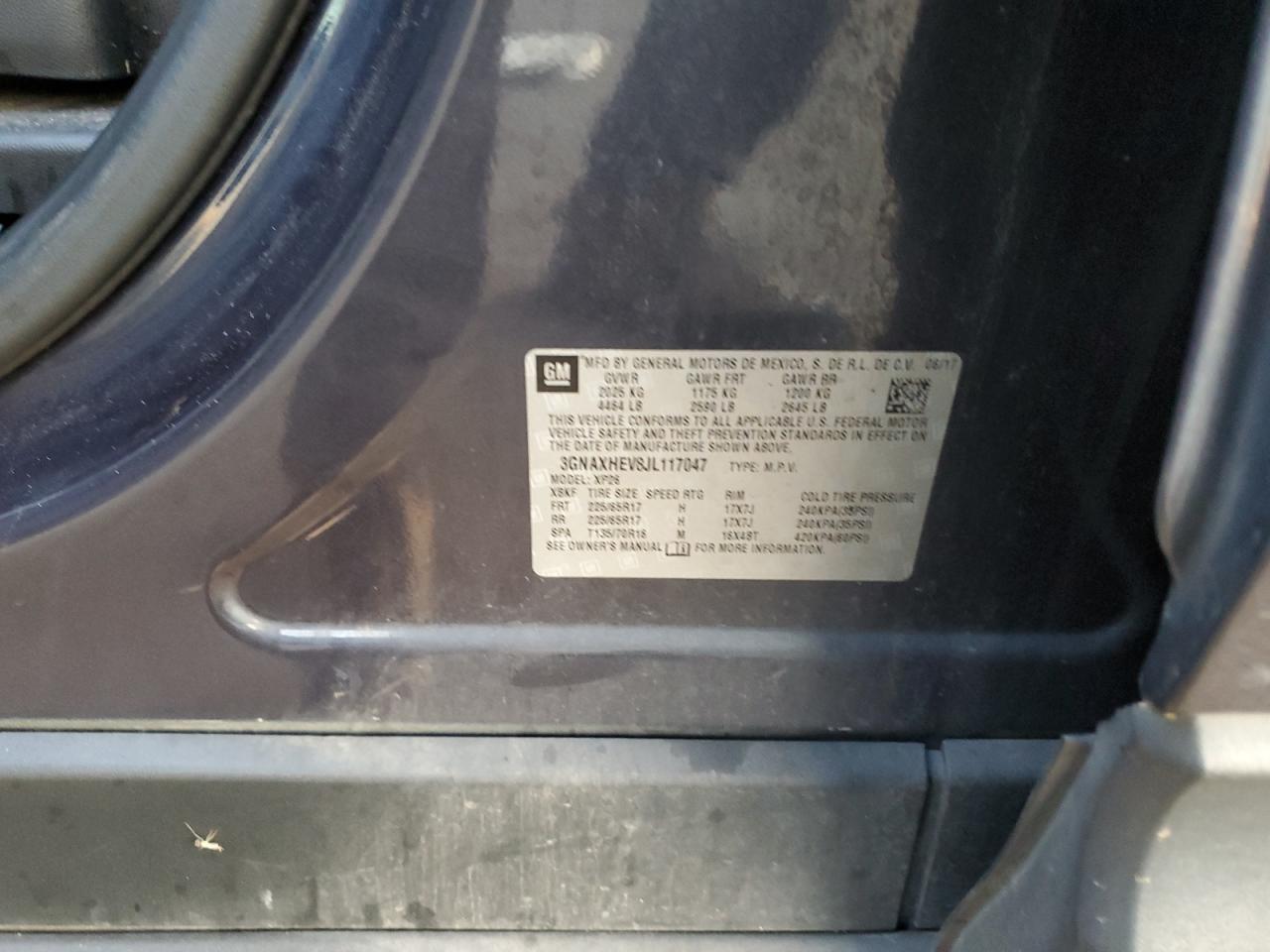 2018 Chevrolet Equinox Ls VIN: 3GNAXHEV8JL117047 Lot: 71850035