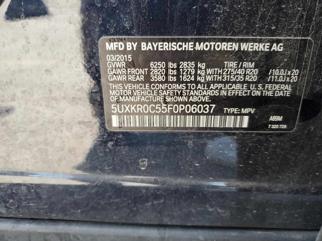 2015 BMW X5 xDrive35I VIN: 5UXKR0C55F0P06037 Lot: 71998995