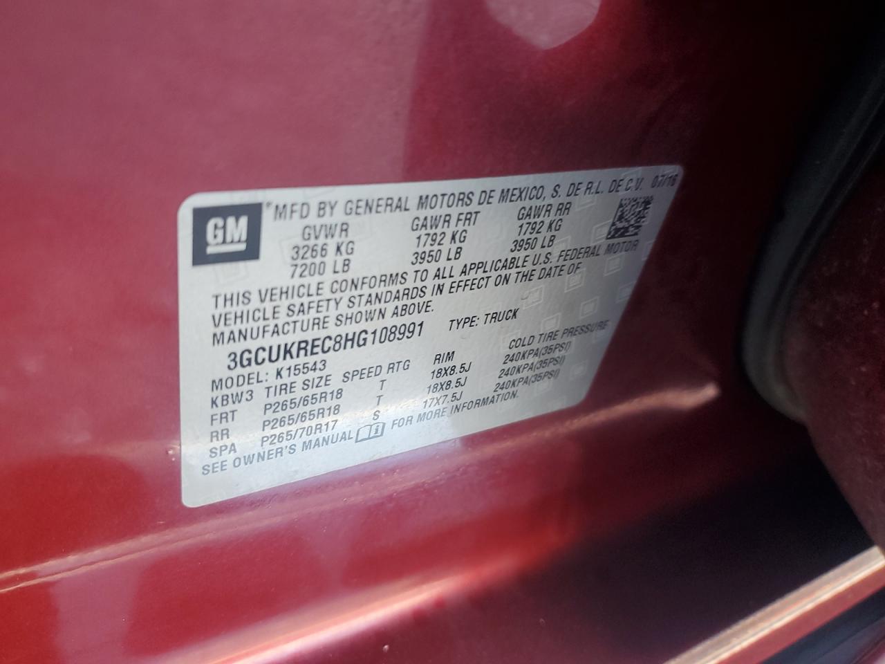 2017 Chevrolet Silverado K1500 Lt VIN: 3GCUKREC8HG108991 Lot: 81753585