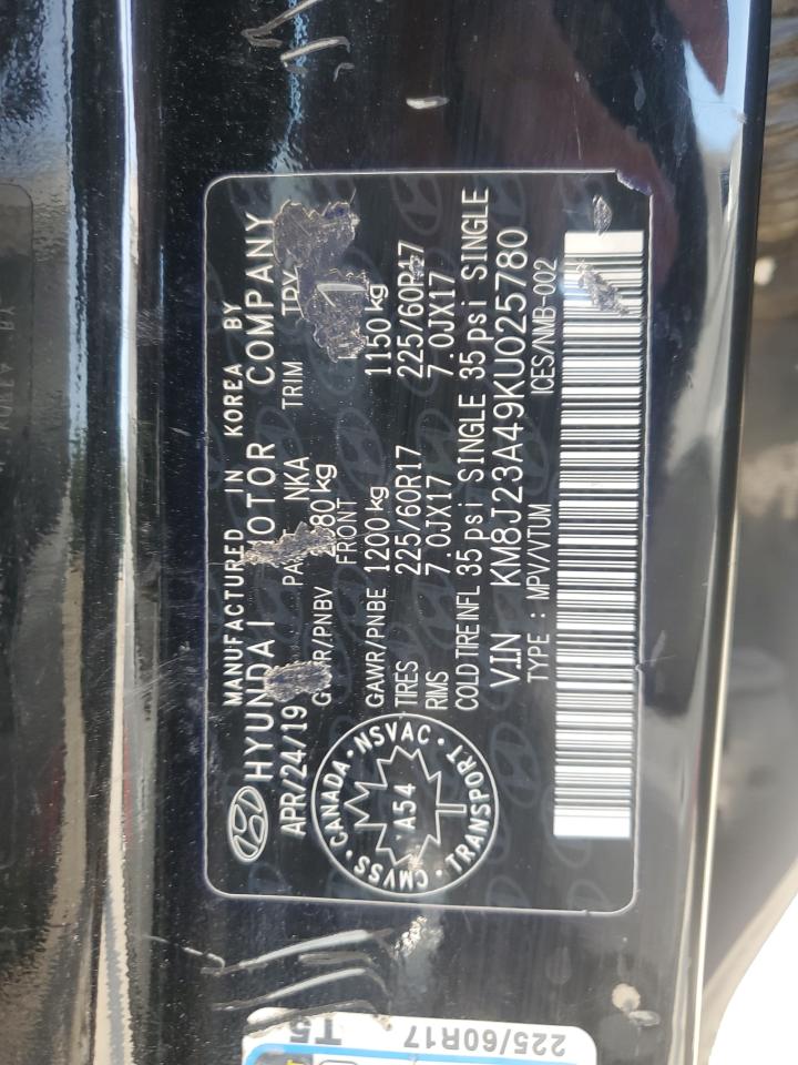 2019 Hyundai Tucson Se VIN: KM8J23A49KU025780 Lot: 72061775