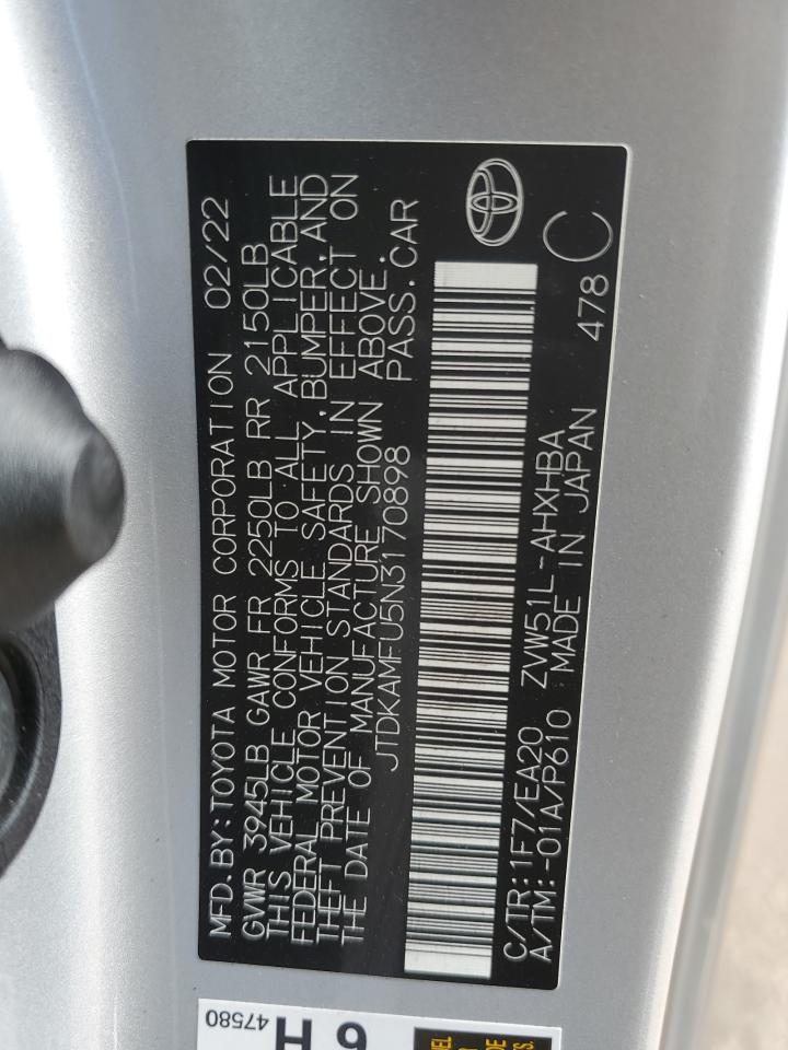 2022 Toyota Prius Night Shade VIN: JTDKAMFU5N3170898 Lot: 81123055