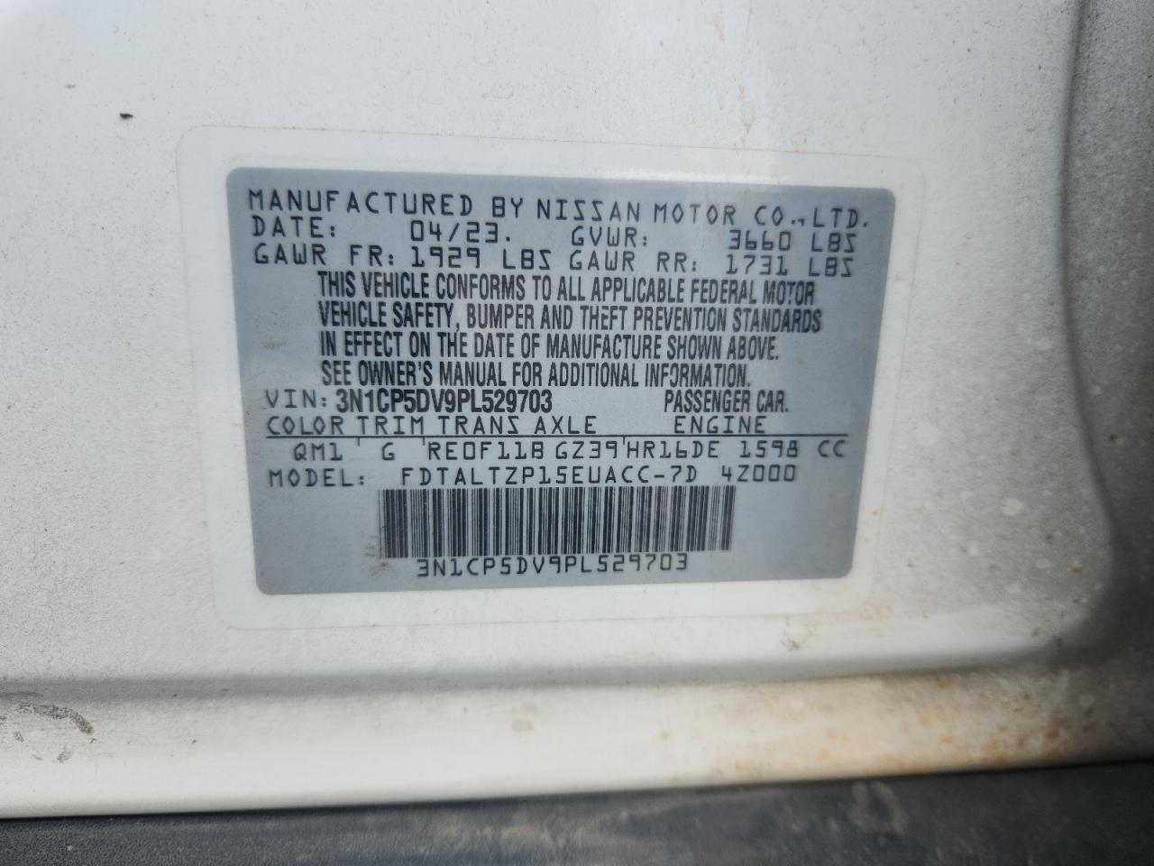 2023 Nissan Kicks Sr VIN: 3N1CP5DV9PL529703 Lot: 71451715