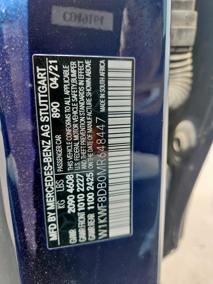 2021 Mercedes-Benz C 300 VIN: W1KWF8DB0MR648447 Lot: 71878155