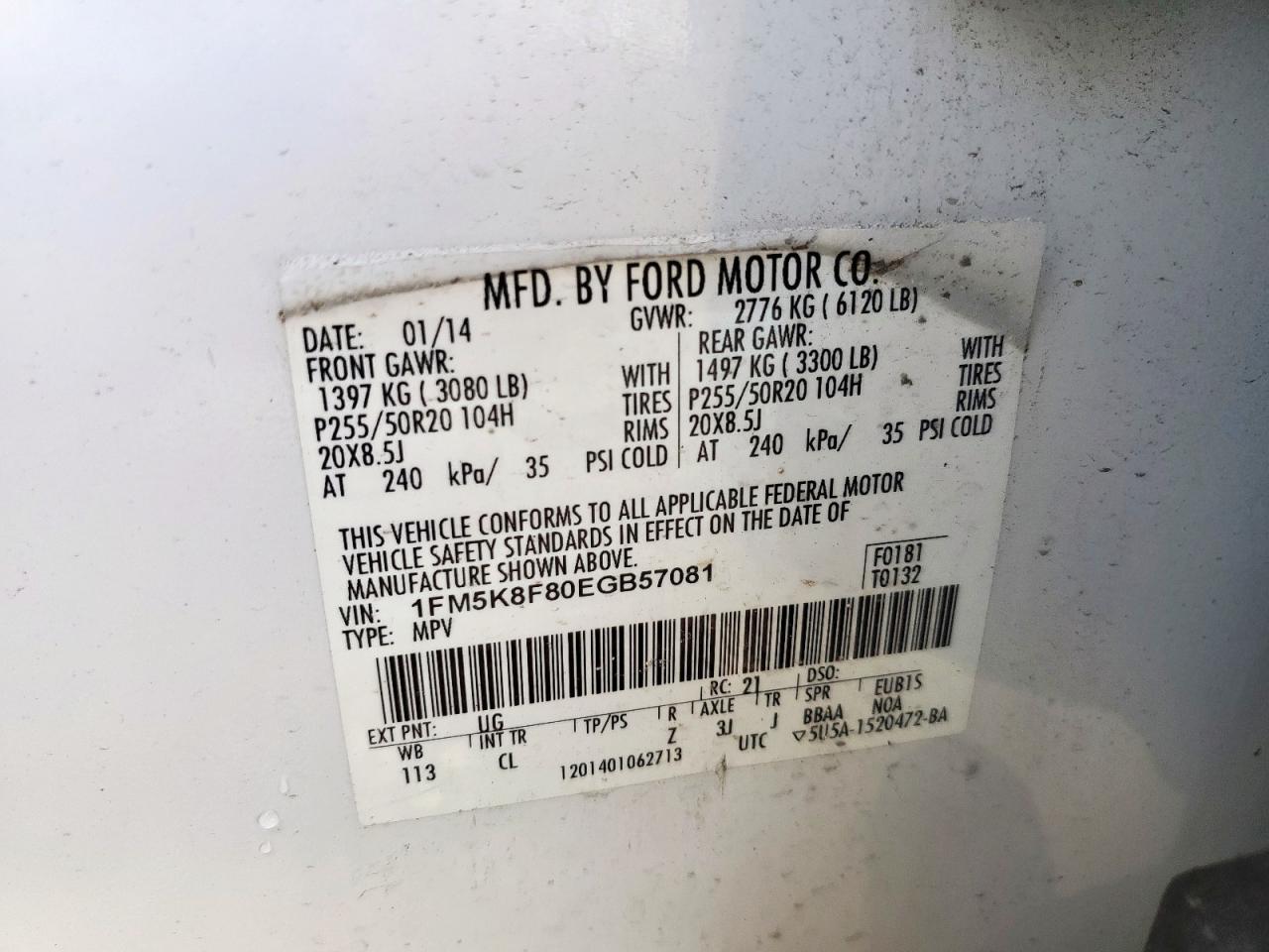 2014 Ford Explorer Limited VIN: 1FM5K8F80EGB57081 Lot: 71028045