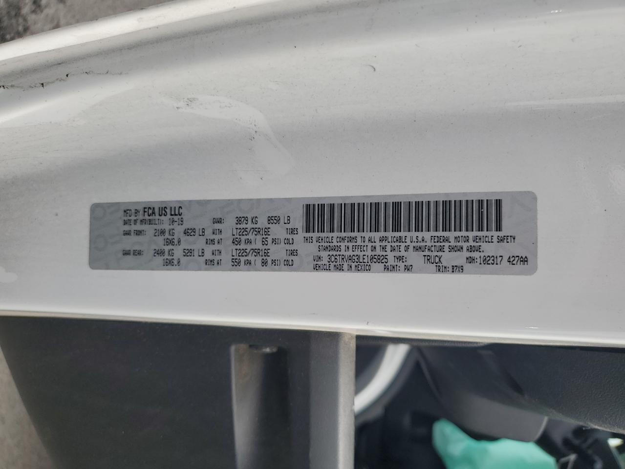 2020 Ram Promaster 1500 1500 Standard VIN: 3C6TRVAG3LE105825 Lot: 84051405