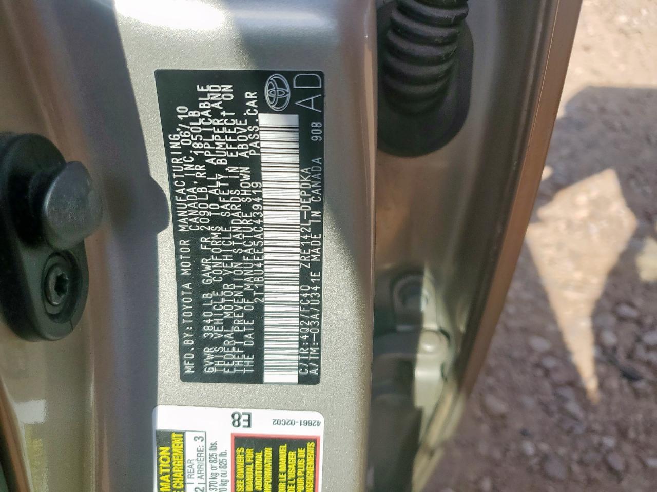 2010 Toyota Corolla Base VIN: 2T1BU4EE5AC439419 Lot: 71551175