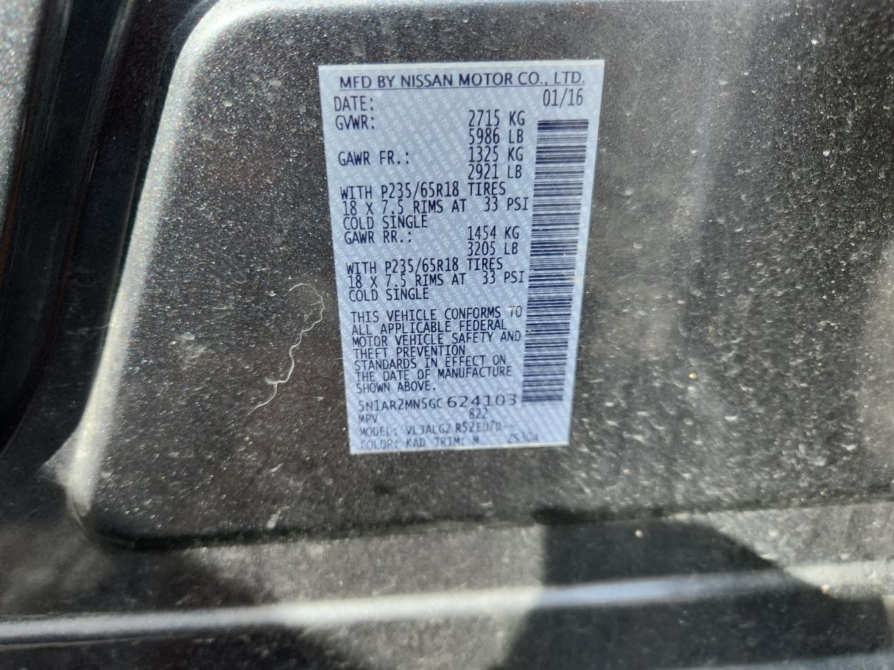 2016 Nissan Pathfinder S VIN: 5N1AR2MN5GC624103 Lot: 83827965