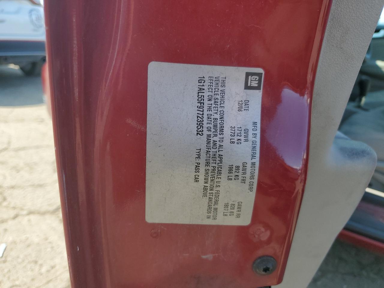 2007 Chevrolet Cobalt Lt VIN: 1G1AL55F977239532 Lot: 82113645