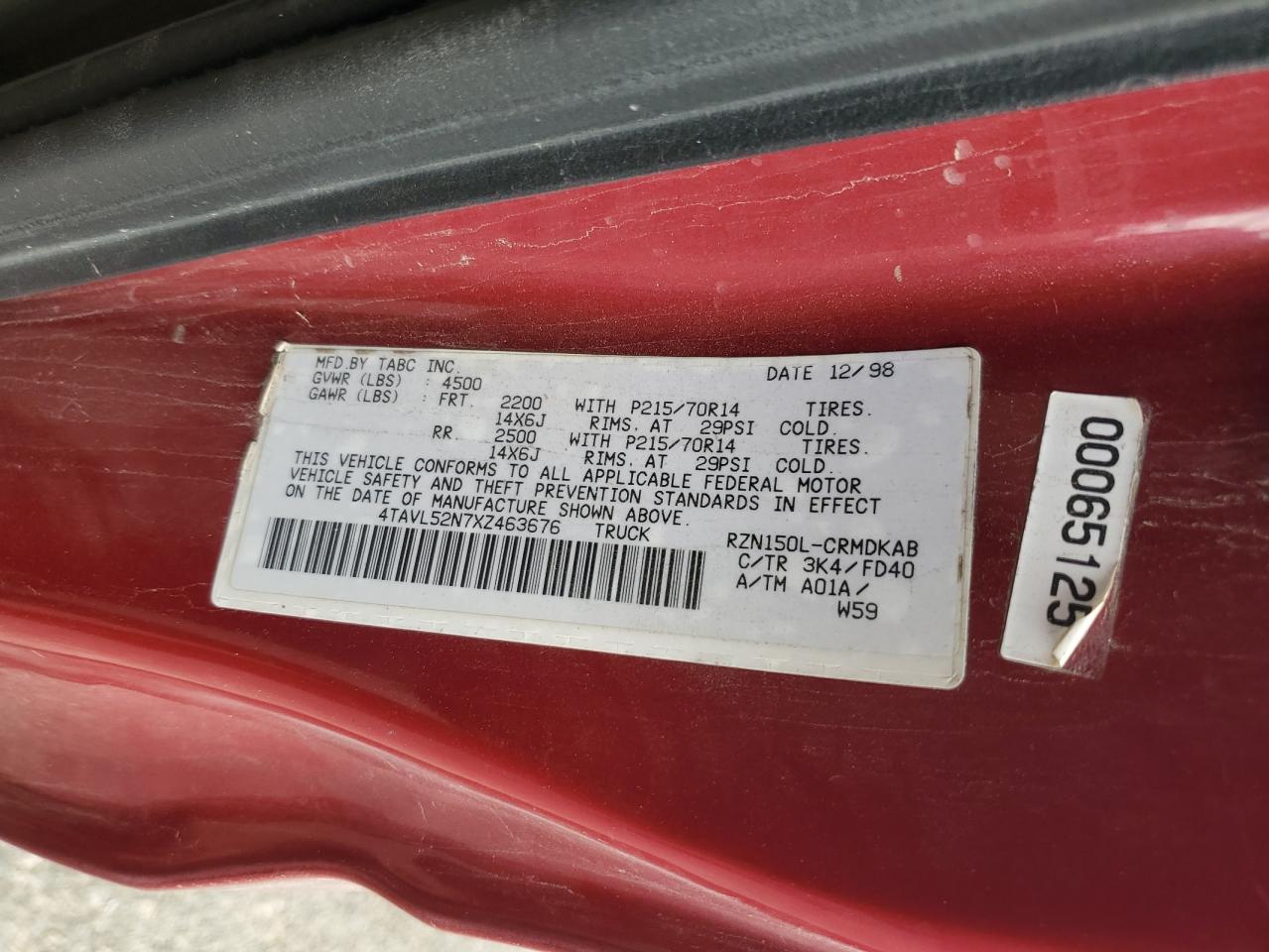 1999 Toyota Tacoma Xtracab VIN: 4TAVL52N7XZ463676 Lot: 81120915