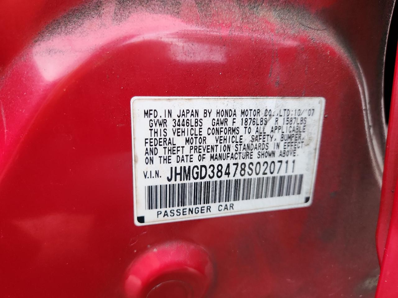 2008 Honda Fit VIN: JHMGD38478S020711 Lot: 80092435