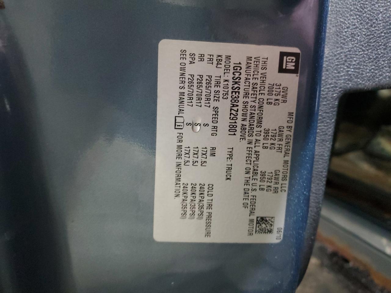 2010 Chevrolet Silverado K1500 Lt VIN: 1GCSKSE38AZ291801 Lot: 83755245