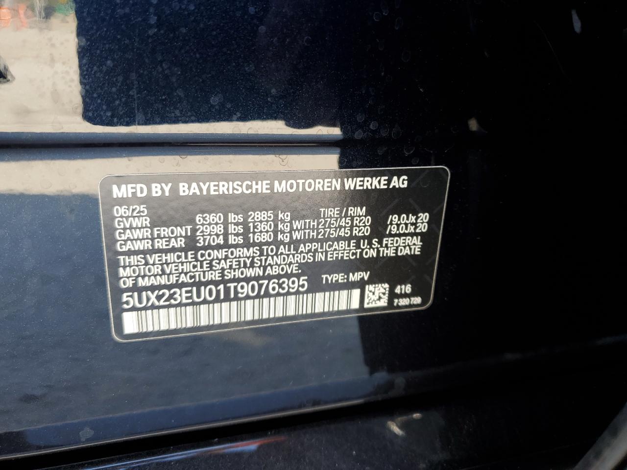 2026 BMW X5 xDrive40I VIN: 5UX23EU01T9076395 Lot: 80741595