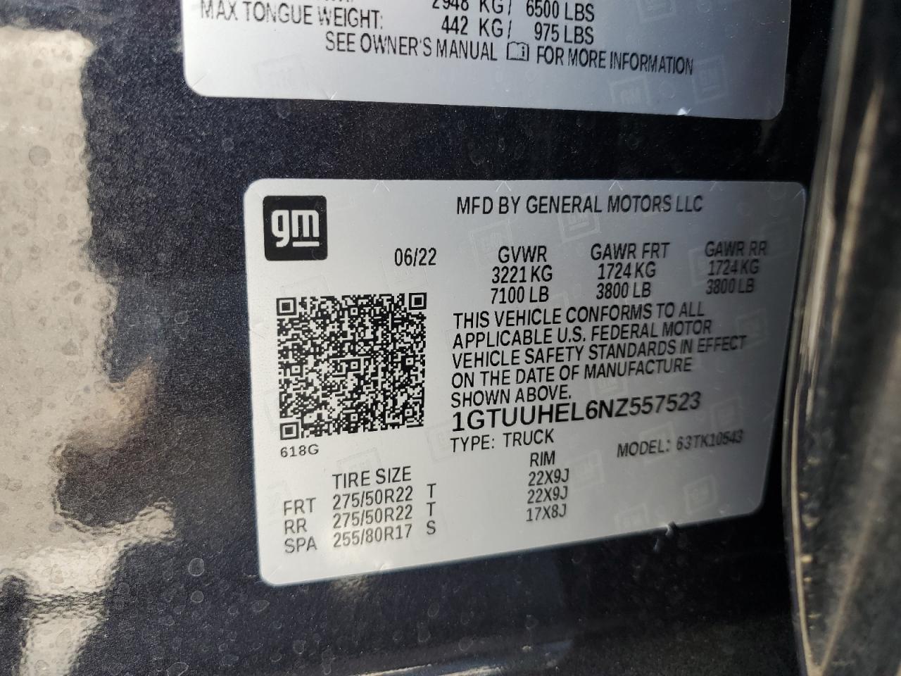 2022 GMC Sierra K1500 Denali Ultimate VIN: 1GTUUHEL6NZ557523 Lot: 81330455