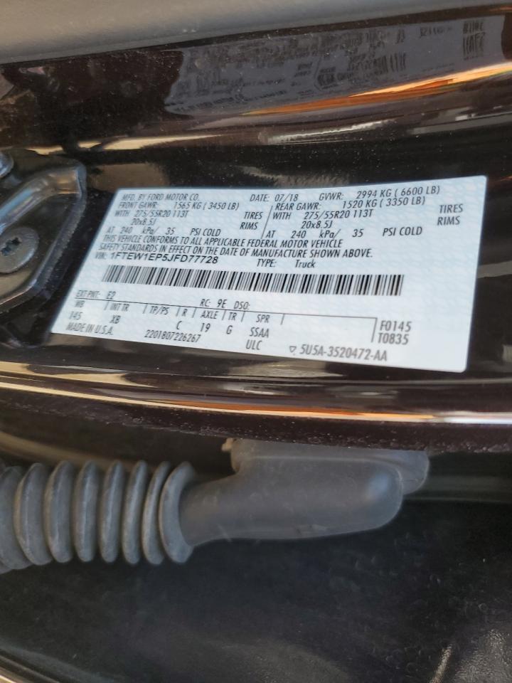 2018 Ford F150 Supercrew VIN: 1FTEW1EP5JFD77728 Lot: 84286515